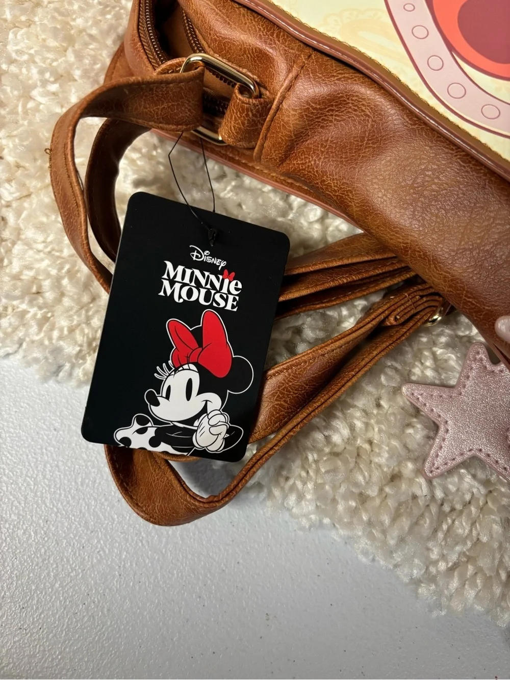 Disney Minnie Mouse Coral and Cream Cowgirl Boot Crossbody Bag